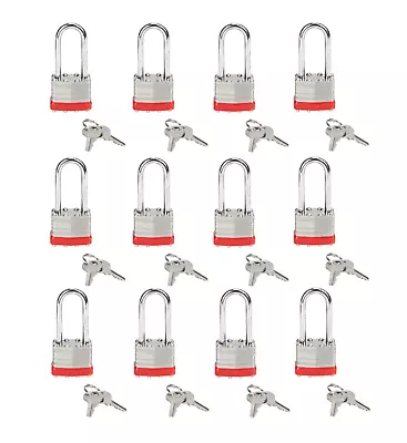 Set Of 12 40mm Keyed Alike Laminated Steel Long Shackle Padlock 1 3/4" x 2 3/4"  - Image 1 of 4