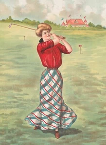 14498.Decor Poster print.Room wall art design.Victorian girl playing golf - Picture 1 of 1