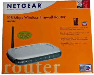 Netgear 108 Mbps Wireless Firewall Router WGT624AU In Original Box No PSU - Image 1 of 4