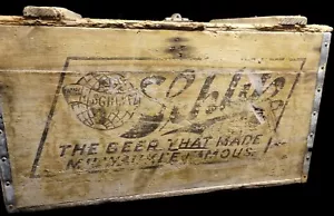 Vecchia cassa in legno SCHLITZ BIRRA con coperchio::Teneva 2 dozzine di bottiglie grandi - Foto 1 di 8