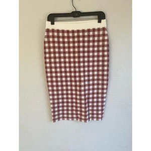 Anthropologie English Factory Woman Knit Gingham Plaid Midi Skirt, Size M - Picture 1 of 8