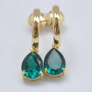 2.40 Carat Pear Cut Natural Zambian Emerald Women's Earrings In 14KT Yellow Gold - Picture 1 of 2