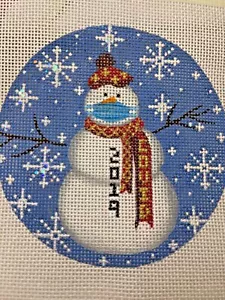 Handpainted Needlepoint Canvas Frosty Covid2019 Snowman,18 ct Zweigart Canvas - Picture 1 of 4