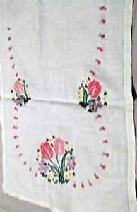 Runner da tavolo vintage ricamato a mano fiori di tulipano colorati 40" x 15" - Foto 1 di 6