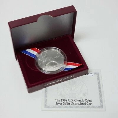 (1) 1992 D US Olympic Baseball $1 MS/UNC Silver Dollar Commem Coin w/ Box & COA - Image 1 of 3
