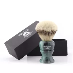 Cepillo de afeitar para cabello tejón punta plateada con mango de resina edición verde HARYALI - Imagen 1 de 4