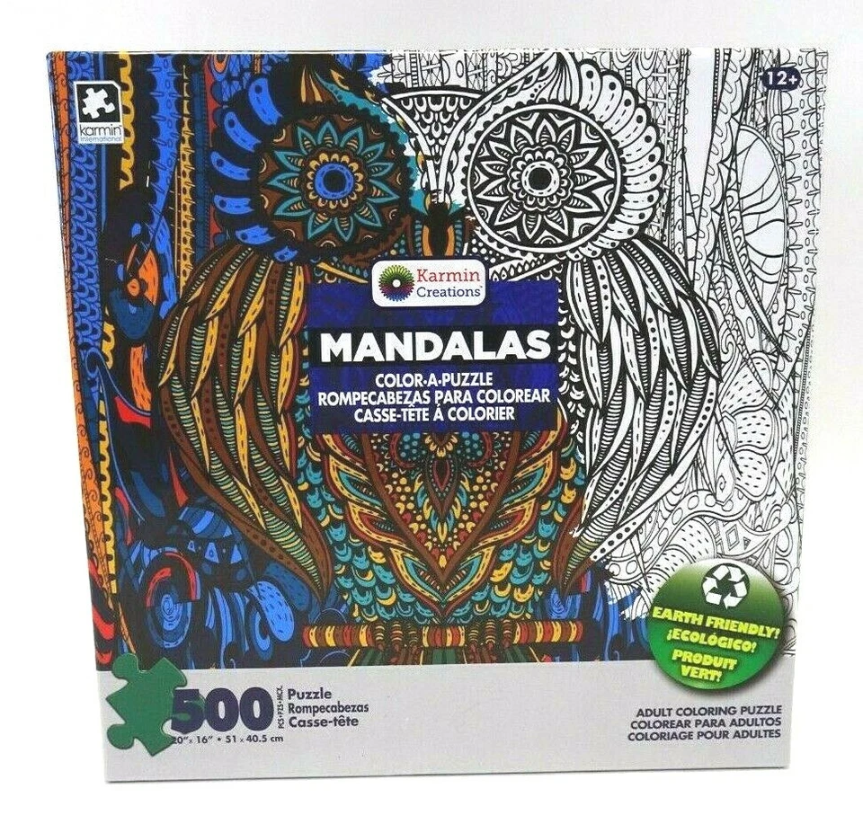 Owl Mandalas Color-A-Puzzle 500 pc Jigsaw Puzzle 16" " Karmin