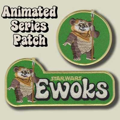 Star Wars "EWOKS" Animated Series logo & Wicket solo embroidered patch set - Image 1 of 4