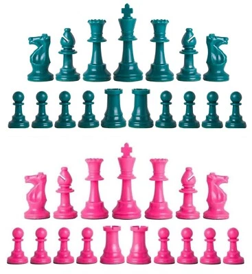 Piezas de ajedrez Staunton triple peso - Juego completo 34 aguamarina y rosa - 4 reinas   Foto 1 de 3