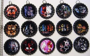 15 Five Nights at Freddy's Black Flat Bottle Cap Necklaces Set 1 - Picture 1 of 1