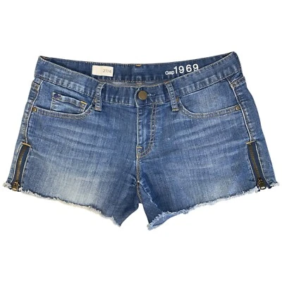 GAP 1969 ☆ "Oceanside" Pantalones Cortos de Denim de tiro bajo - Cremalleras Laterales ☆ Talla 27/4 Foto 1 de 4