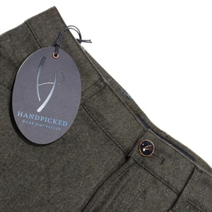 Handpicked NWT 5 Pocket Jean Cut Pants Size 32 US Solid Green Wool - Picture 1 of 20