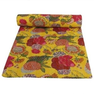Twin Floral Quilt Bedspread Throw Cotton Blanket Indian Handmade Kantha Quilt
