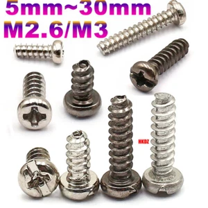 M2.6/M3 Phillips Round Head Machine Screws Self Tapping Flat/Narrow Tailed Bolts - Picture 1 of 21