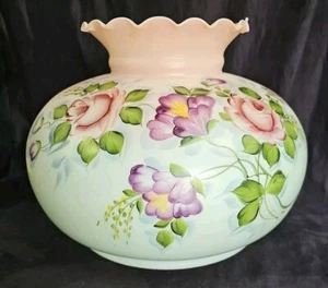 Vtg Glass Lamp Shade 14"x 10.25" Hand Painted 9.75" Fitter Lovely Floral VGUC - Picture 1 of 14