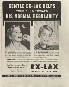 1954 Ex-Lax Abführmittel DRUCKANZEIGE Sanft Helfen Sie Ihrem Kind normale Regelmäßigkeit Vintage 1950er - Bild 1 von 3
