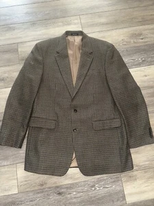 Izod Mens Brown Plaid 2 Button Blazer Sport Coat Jacket 42 L Lambswool Preppy - Picture 1 of 6