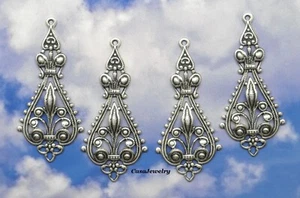 #0009 ANTIQUED STERLING SILVER PLATED FILIGREE TEARDROP W/TOP HANG RING - 4 Pcs - Picture 1 of 3