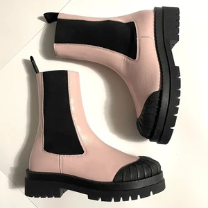 Anthropologie Maeve Chelsea Boots hellrosa Leder Gr. 40 US 9 Lug Soles Moto - Bild 1 von 11