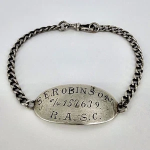 Antique WWI Silver ID Bracelet – London 1916 John Collard Vickery – R.A.S.C. - Picture 1 of 6