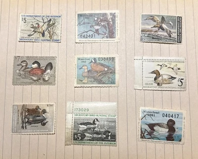 Lote de 9 estampillas de aves acuáticas del Departamento del Interior y otras estampillas Foto 1 de 4