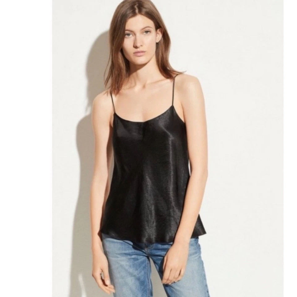 Vince. Women's Black Satin Adjustable Relaxed Fit Camisole Top Size XS