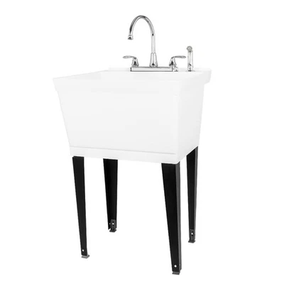 Utility Sink Laundry Tub with Gooseneck Faucet by JS Jackson Supplies, Heavy - Image 1 of 4