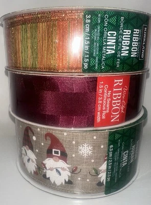 3 Lot Bundle Kirkland Wire Edged Ribbon Gnome Elves Xmas 50 yard 2.5” Holiday - Image 1 of 4
