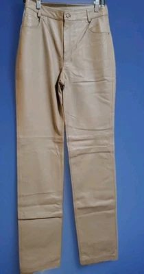 NEWPORT NEWS JEANOLOGY COLLECTION BEIGE LEATHER STRAIGHT LEG PANTS SIZE 8 TALL - Image 1 of 4