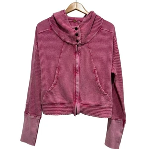 Free People One Pink Mason Hoodie Waffle Knit Size M - Picture 1 of 11