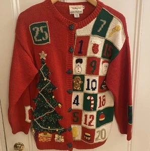 Talbots Strickjacke Pullover Damen S Weihnachtsbaum Knöpfe Urlaub Grandmacore Fun - Bild 1 von 17