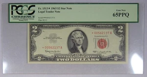 $2 Federal Reserve Note Fr. 1513* 1963 $2 Star Note PCGS 65PPQ Legal Tender Note - Picture 1 of 3
