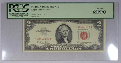 $2 Federal Reserve Note Fr. 1513* 1963 $2 Star Note PCGS 65PPQ Legal Tender Note - Image 1 of 3
