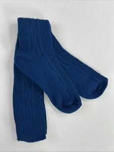 VTG Socks Hosiery 80's Cable Knit NOS 9-11 Blue Stocking School Girl - Picture 1 of 7