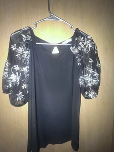 Damenbluse Perseption Concept wunderschön Blumenärmel schwarz Gr. M - Bild 1 von 7