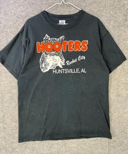 VTG Hooters Shirt Mens Large Black Delta Knit Pre Shrunk Short Sleeve Huntsville - Picture 1 of 7