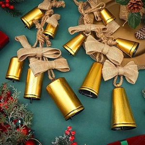 Christmas Bells Pendant Rope Bells Pack, Metal Vintage Horn Bells Wall Hangings - Picture 1 of 17