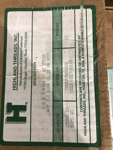 Highland Threads. 1"x8x7. Neu. Karton mit 20 Stehbolzen und 40 Muttern - Bild 1 von 2