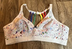 Cacique 46C Unlined Full Coverage No Wire Bra Rainbow Splatter Paint Pride - Picture 1 of 3