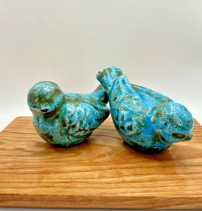 Vintage Ceramic Pair (2) Of Crackle Turquoise Pottery Birds VGUC - Picture 1 of 19