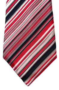 Corbata T.M.LEWIN roja y blanca, doblada, rayas negras 100 % seda para hombre NUEVA - Imagen 1 de 7