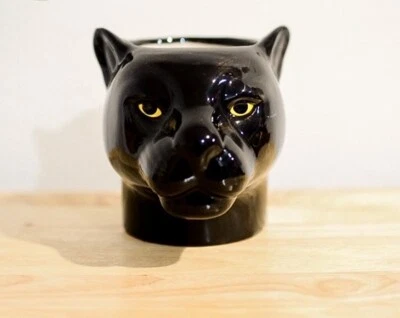 Black Tiger Head Figurine Vase Pot Ceramic Plant Succulent Flower Home Décor - Image 1 of 4