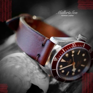 Correa de reloj de cuero genuino Müller&Son Horween 22 mm marrón - ""Orejas de perro"" estilo - Imagen 1 de 10