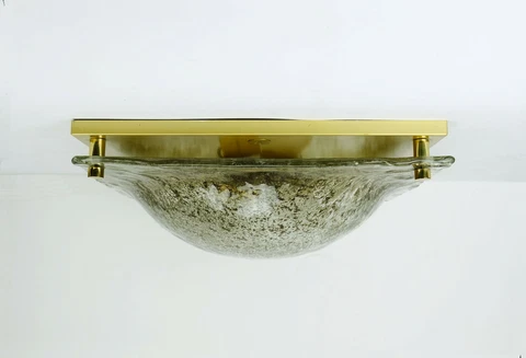 vintage ice glass and brass ceiling LAMP flush mount 1970's kaiser leuchten Cover