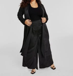 Nina Parker Women's Black Trendy Plus Size Satin Collared Duster Plus Size 1X - Picture 1 of 1