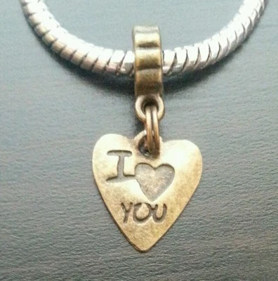 Pulsera Heart I Love You Tono Bronce Cuentas Cuentas Cuentas para Estilo Europeo Dije Foto 1 de 3
