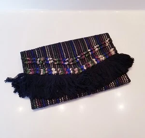 STELLA & DOT Cartera Boho Bolso sin asas Multicolor Metálico Tejido Flecos Borde Sobre - Imagen 1 de 15