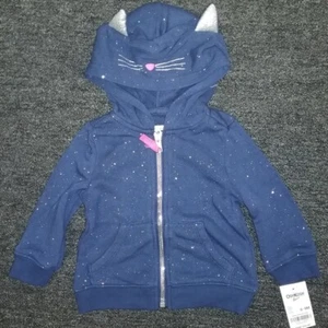 OshKosh Girls Kitty Hoodie Sweatshirt Navy-New with Tags-Free Shipping!!! - Picture 1 of 4