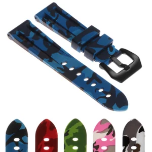 StrapsCo Camo Rubber Silicone Watch Strap Camouflage w/ Matte Black Pre-V Buckle - Picture 1 of 13