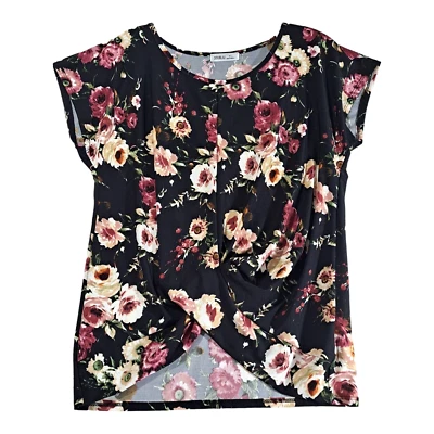 Doublju Blouse Women's  Black Floral Twist Front Size Large - Image 1 of 4